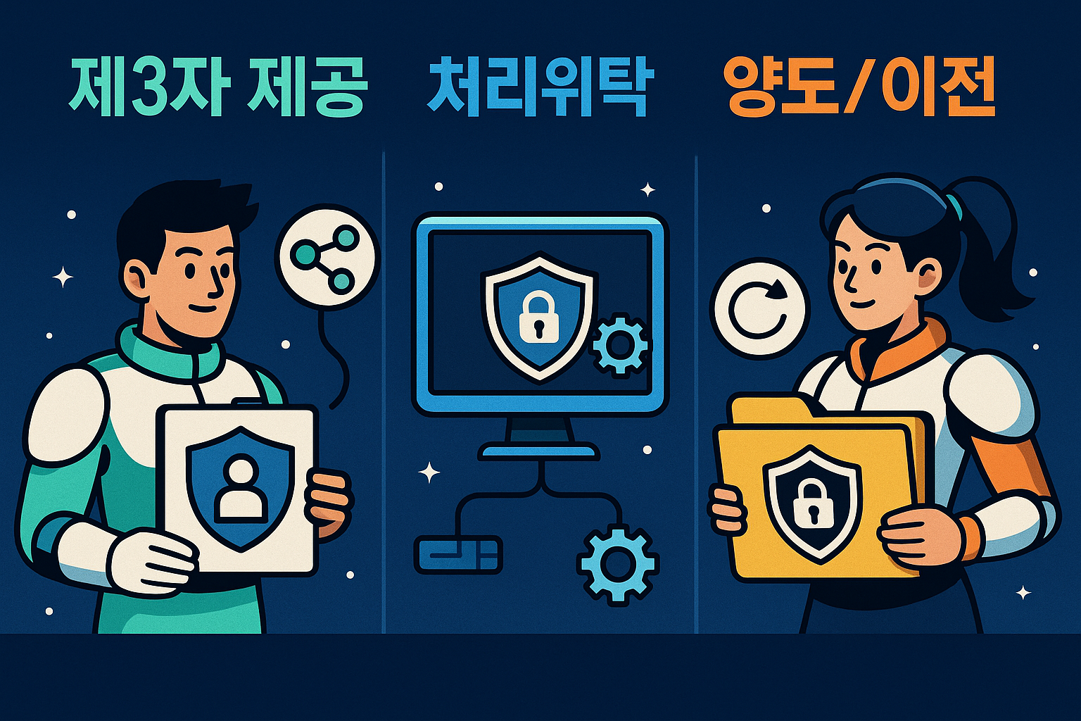 개인정보 '제3자 제공', '처리 위탁', '양도/이전' 별 차이